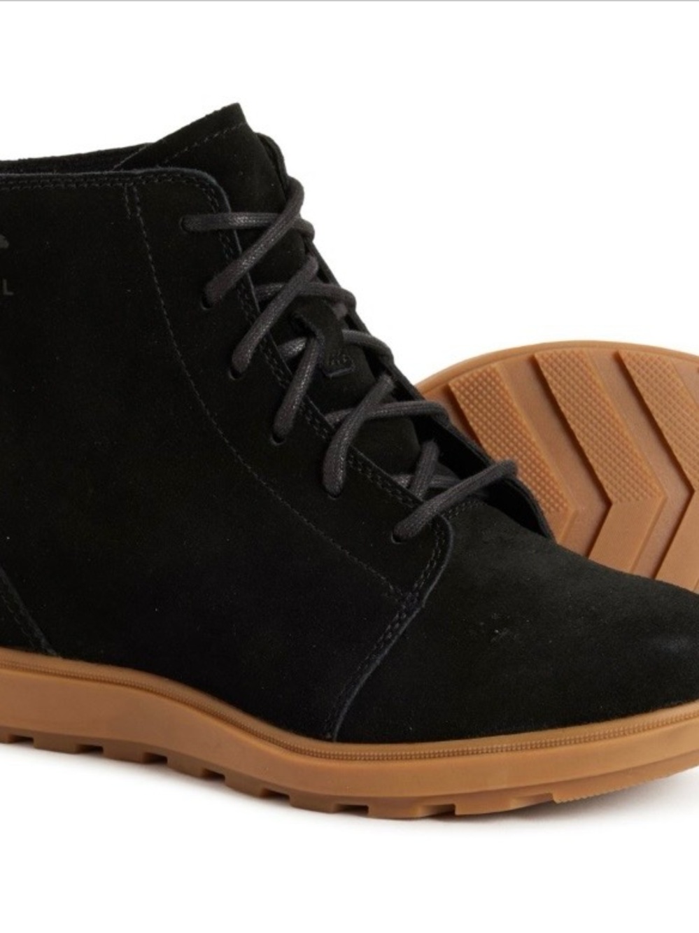 Sorel Black Suede Ankle Boot with Brown Rubber Sole